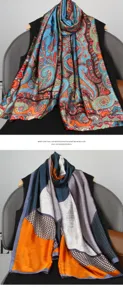 2025 new spring women silk scarf fashion long shawl elegant print neckerchief accessory
