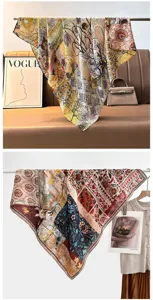 Retro artistic floral square scarf velvet double-sided print luxury style women accessory