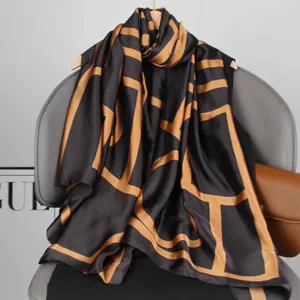 Women's Fashion Satin Scarf Elegant Floral Geometric Print Long Shawl Lightweight Soft Silk Feel Neck Scarf Wrap
