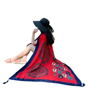 Écharpe bohème en coton lin imprimé ethnique châle de protection solaire voyage femmes