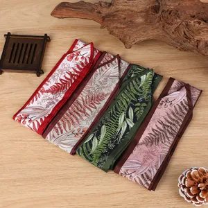 Ensemble de foulards twilly étroits à imprimé fougère, ruban élégant pour cheveux et sacs.