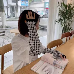 Women houndstooth arm sleeves sun protection ice silk cooling sleeves driving outdoor cycling