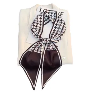 Chic black and white houndstooth skinny scarf, elegant twilly ribbon for women bags hair.