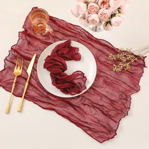 Boho style cheesecloth table runner burgundy gauze wedding party decor fabric 90cm