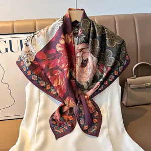 Vintage velvet square scarf with floral patchwork design for women elegant fashion travel wear