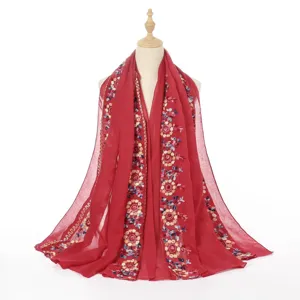 Cotton linen embroidered shawl ethnic style red scarf cape travel fashion accessories