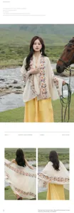 Boho embroidered linen silk shawl ethnic scarf for women travel outdoor photo styling detail