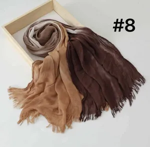 Gradient brown modal rayon scarf for women, soft crinkle shawl with elegant tassel edge.