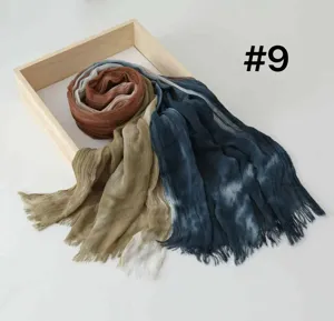 Women's modal rayon tie-dye scarf, ethnic fringe shawl, gradient boho style accessory.