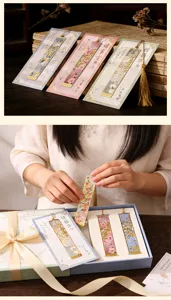 Traditioneller chinesischer Metall Lesezeichen Geschenke Set mit eleganter Quaste und Karte.