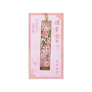 Traditionelles chinesisches Metall-Lesezeichen mit rosa Blumen-Verpackungskarte, Geschenk.