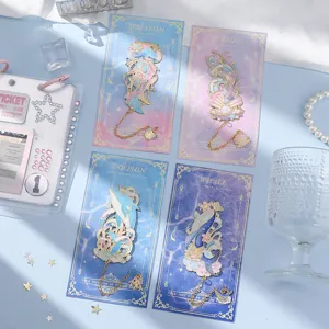 Ocean series metal hollow bookmarks set with exquisite backing cards and decorative chains.