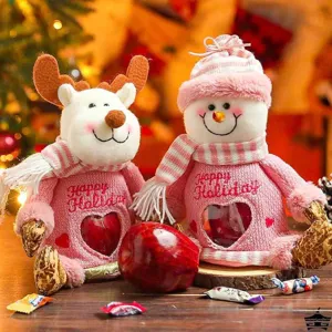 Rosa Weihnachtstuch Beutel Plüsch Schneemann Rentier Süßigkeiten Apfel Verpackung