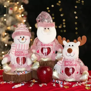 Rosa Weihnachts Plüsch Geschenktüte Weihnachtsmann Schneemann Rentier Deko Beutel