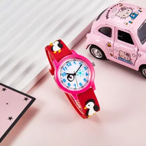 Jolie montre enfant pingouin filles garçons quartz étanche mignon dessin animé bracelet silicone