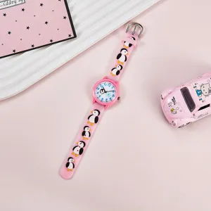 Montre enfant pingouin mignon montre quartz rose pour garcons filles bracelet silicone
