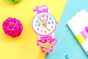 Leuke kinder cartoon fee roze siliconen horloge, stijlvolle meisjes quartz polshorloge.