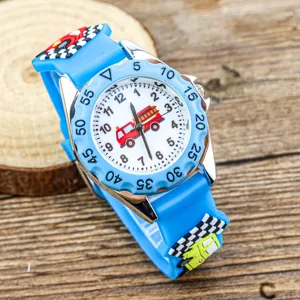 Kinder Cartoon Rennauto Quarz Uhr Jungen Silikonarmband Analog Zifferblatt Lässig Mode Armbanduhr Geschenk