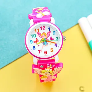 Leuke cartoon fee kinderhorloge roze siliconen band meisjes quartz polshorloge