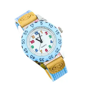 Kinder Quarz Armbanduhr mit bunte Zahlen Canvas Armband und Smiley Design für Jungen Mädchen