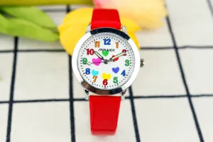 Kinder bunte Herz Quarz Uhr Schüler einfache leuchtende rote Lederband Freizeit Uhr