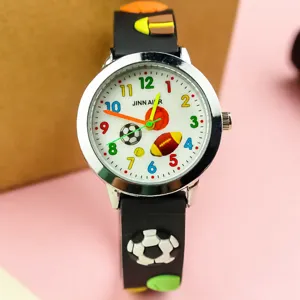 Kinder Sportuhr mit bunten Zahlen, 3D Bällen Silikonarmband, Quarzuhr analog für Jungs und Mädchen.