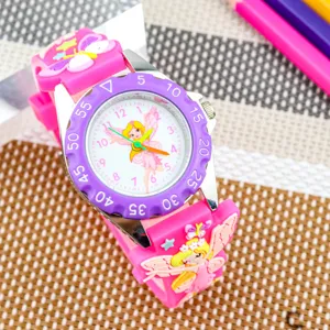 Kids 3D Cartoon Watch Cute Flower Fairy Pink Purple Quartz Watch Girls Birthday Gift
