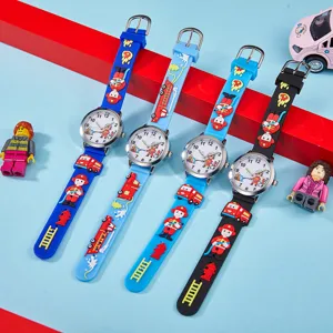 Montre quartz enfant dessin animé pompier bracelet silicone figurines 3D garçons filles