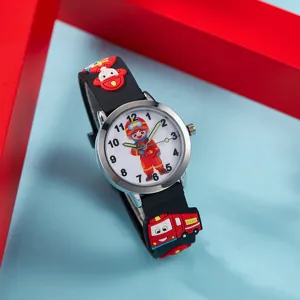 Montre quartz pompier lumineuse enfant avec cadran cartoon et bracelet en silicone
