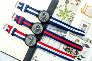 Kids tactical nylon strap quartz watch with luminous hands and clear numeric dial for students.