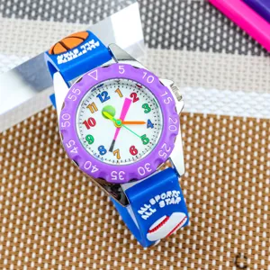 Kids sports quartz watch with colorful dial 3D cartoon basketball baseball silicone strap boy gift