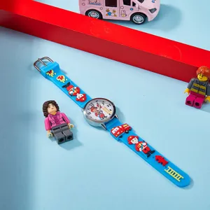 Montre Quartz Pompiers Enfant Bracelet Silicone Motif Cartoon Vue Détail - Cadeau Idéal Garçon Fille