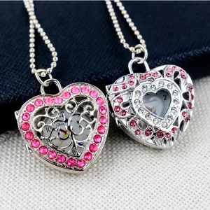 Kinderen Leuke Holle Hart Strass Zakhorloge Ketting Meisjes Trui Keten Kwarts Horloge Vintage Hanger Horloge