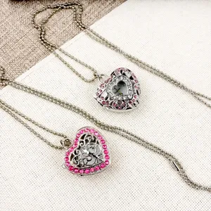 Leuke strass hart zakhorloge ketting voor meisjes, mooie holle hanger truiketting.