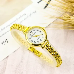 Women gold small dial quartz watch with stylish chain strap elegant casual wrist watch