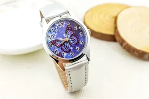 Kids leather strap cute butterfly cartoon watch classic primary school quartz gift wristwatch