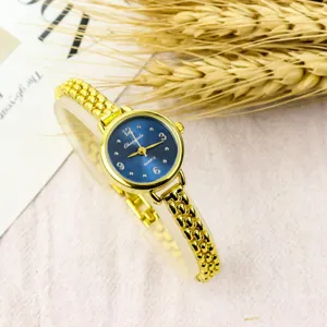 Women quartz watch small dial gold chain bracelet wristwatch elegant fashion timepiece
