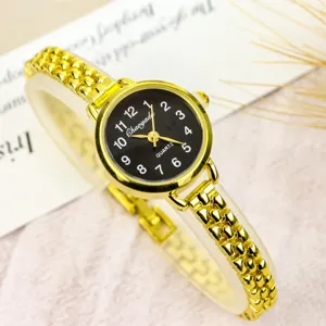 Women small dial quartz watch gold chain strap minimalist fashion elegant wristwatch daily wear accessory