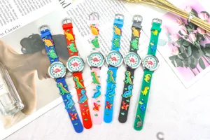 Children cute 3D dinosaur quartz watch with colorful silicone strap for kids boys girls.