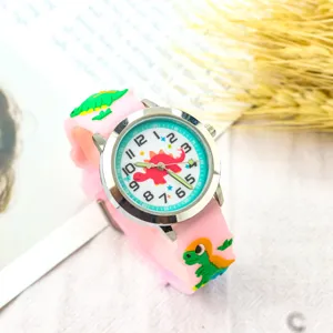 Kids Cartoon Dinosaur Quartz Watch Pink Silicone Strap Cute Children Timepiece Detail