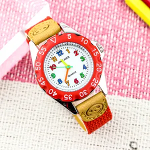 Kinder quartz horloge met kleurrijke cijfers rode bezel canvas band educatief horloge