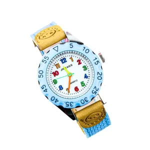 Kinder quartz horloge met kleurrijke cijfers blauwe bezel en schattige lach band voor kinderen