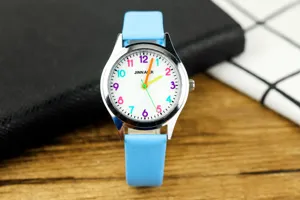 Orologio al quarzo per bambini cinturino azzurro quadrante numeri colorati moda casual