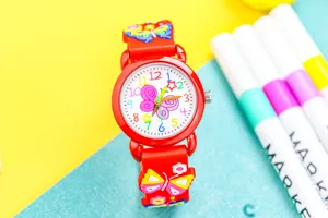 Cute 3D butterfly kids watch cartoon quartz wristwatch for girls lovely birthday gift.