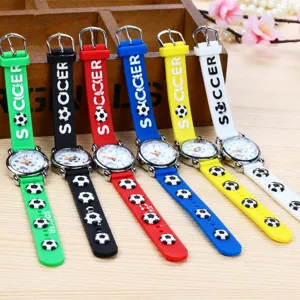 Kids 3D soccer silicone watch children cartoon wristwatches colorful band boys girls