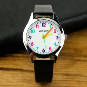 Orologio al Quarzo per Bambini Orologio Analogico Apprendimento Tempo Lega Finta Pelle Numeri Colorati Puntatore