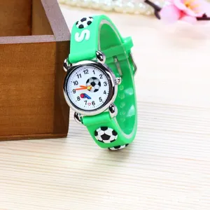 Kids 3D soccer cartoon silicone watch with number dial for students daily wear and gift.