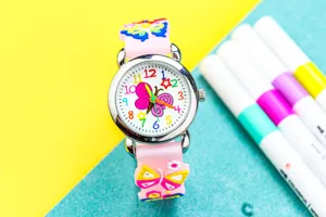 Cute 3D butterfly kids watch with colorful dial, ideal quartz wristwatch gift for girls.