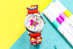 Kids 3D Butterfly Quartz Watch Cute Cartoon Pink Wristwatch Girls Birthday Gift.