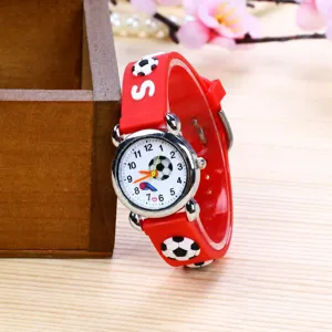 Kids 3D jelly football watch primary school student cartoon silicone wristwatch red gift